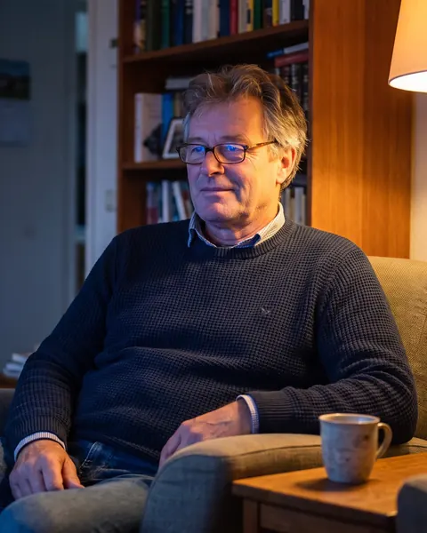 Ruud kijkt in zijn stoel naar het journaal